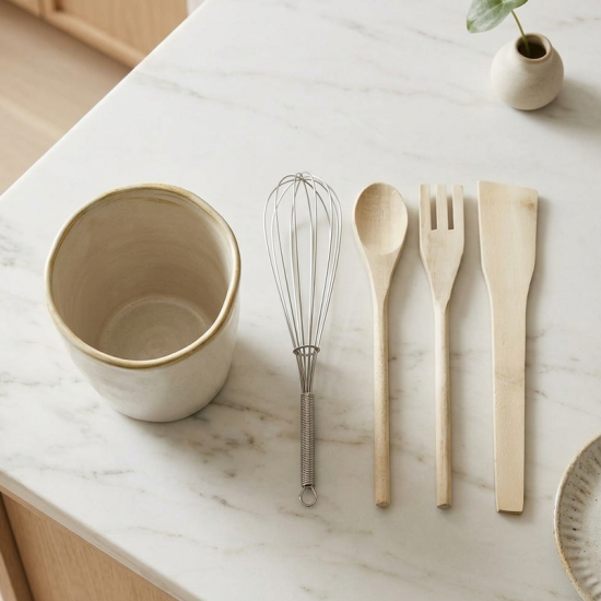 Kitchen Utensils 4 Pcs & Ceramic Holder Set